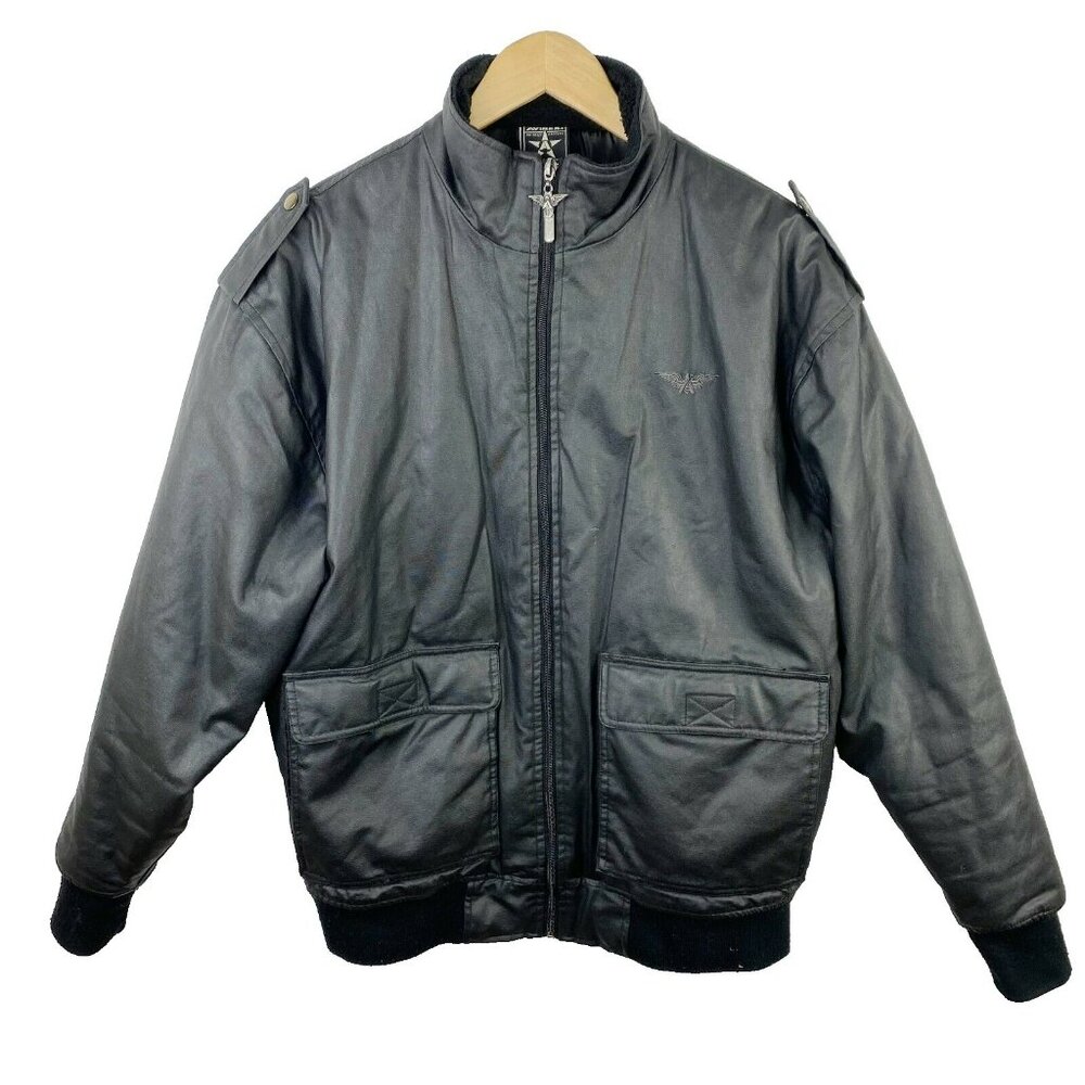 Avirex Bomber Flight Jacket Mens Size Medium Black Full Zip Coat Aviator Retro